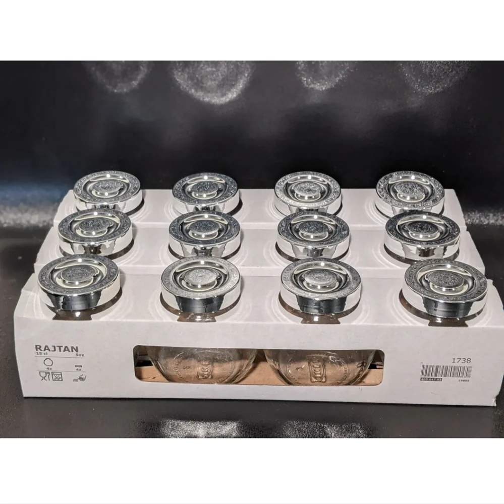 3PKS IKEA RAJTAN 5 oz Clear Glass Spice Herb Jars With Silver Lids